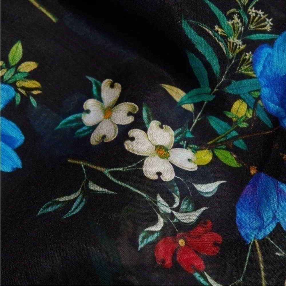 Alice & Olivia llan Silk Floral Long Sleeve button-down, semi sheer blouse Small_7